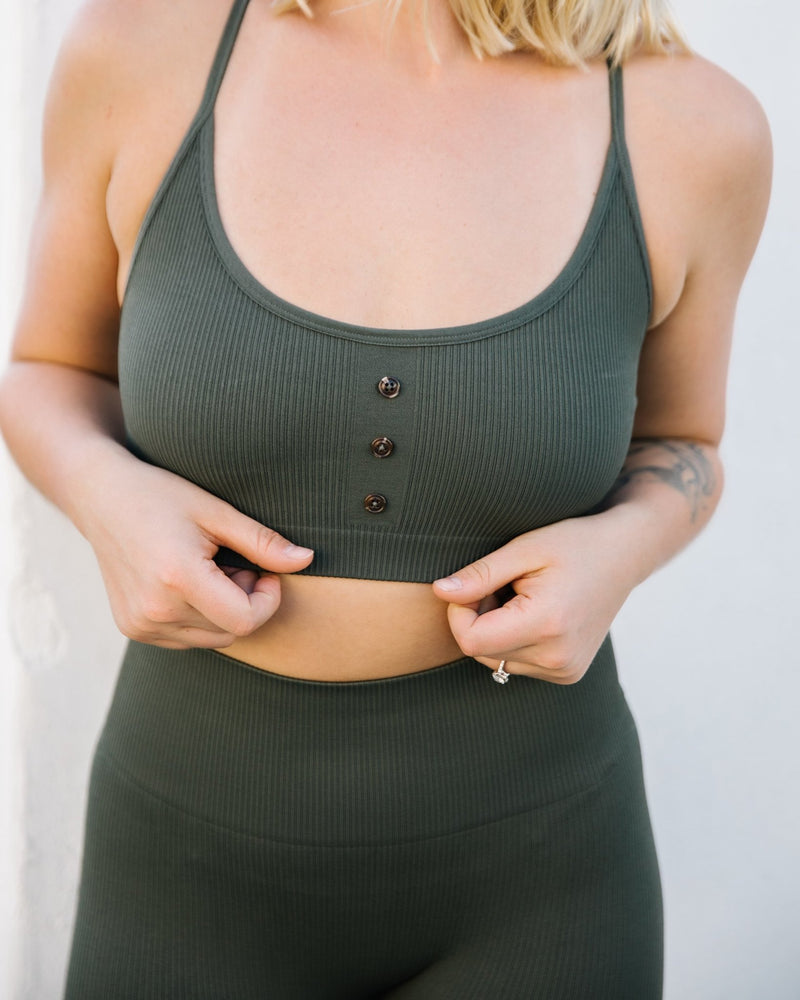 Perfect Rib Button Bra Military Green